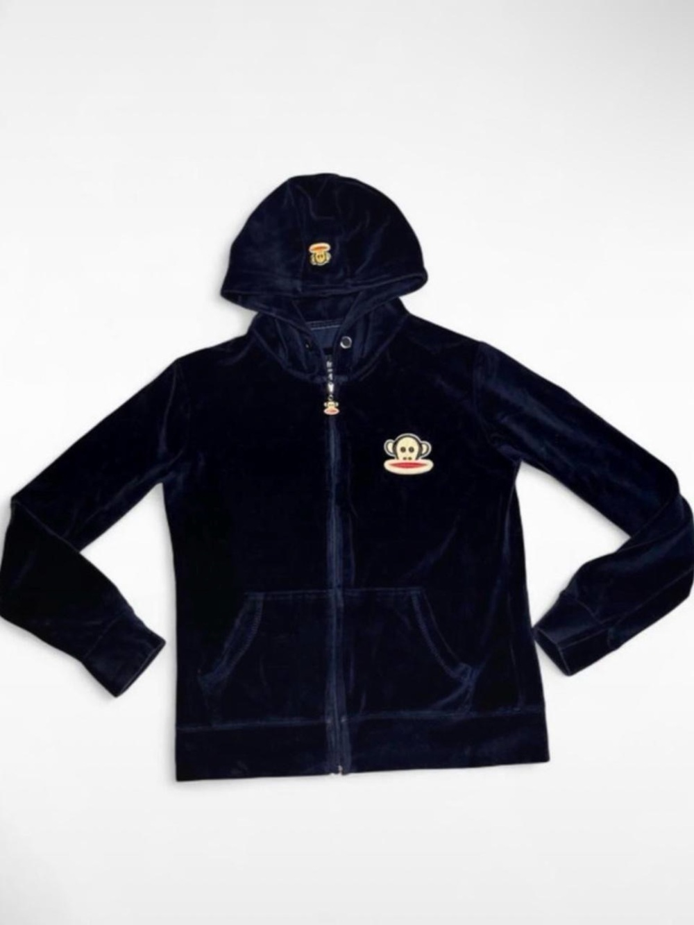 Y2K Vintage Paul Frank Julius Monkey Navy Blue Velvet Tracksuit Jacket - Size M
